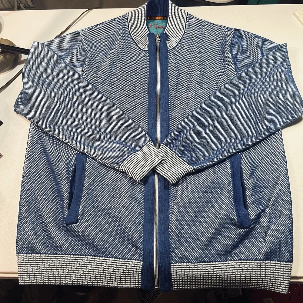Robert Graham Mens‎ Stefan Full Zip Wool Blend Knit Sweater Blue Sz XXL EUC